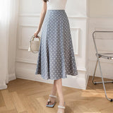 Women Casual Long Spring Korean Style All-match Polka Dots High Waist Ladies Elegant A-line Skirt