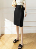 Office Lady High Waist All-match Summer Sexy Women Solid Color Split One Step Knee-Length Pencil Skirt