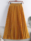 Elegant Vintage Pleated Women Elastic High Waist Casual Polka Dot Midi Skirt