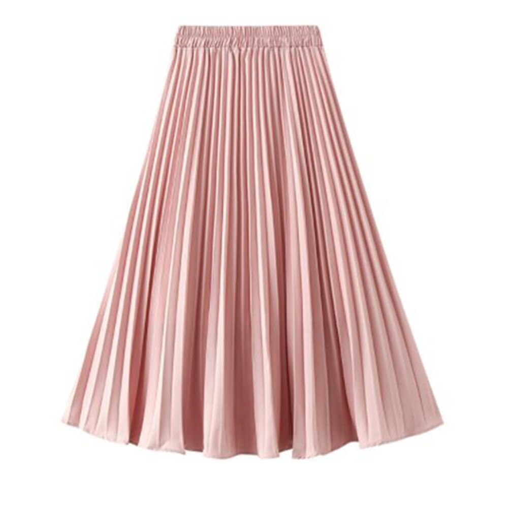 Summer Chiffon Long Maxi Skirt Women Pleated Beach Boho Solid Casual Elastic Waist Midi A-Line Skirt