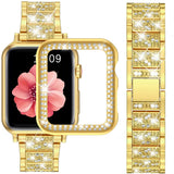 Womens Diamond Case + Strap for Apple Watch Band 7 6 41mm 45mm 38/42/40/44mm Jewelry Metal Bracelet for iWatch Series SE 3 Cover