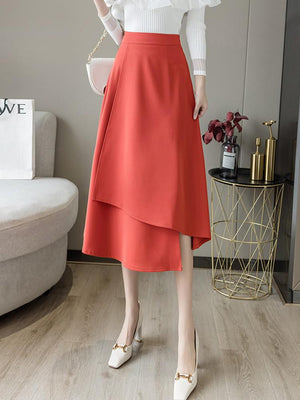 High Waist Long Women Spring Korean Style Solid Color All-match Ladies Elegant A-line Skirts