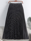 Elegant Vintage Pleated Women Elastic High Waist Casual Polka Dot Midi Skirt