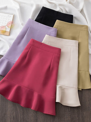 High Street Elegant Women Fishtail Skirt Summer Korean Style High Waist Wrap Hip Mini Short Skirt