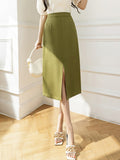 High Waist A-line Women Summer Korean Style Solid Color All-match Ladies Elegant Long Skirt
