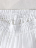 Fashion Faux Pearl Rhinestone Beaded Tiered Midi Skirt Elastic High Waist Solid Casual A Line Skirt