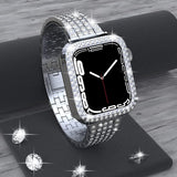Womens Diamond Case + Strap for Apple Watch Band 7 6 41mm 45mm 38/42/40/44mm Metal Bracelet for iWatch Series SE 3 Jewelry Cover