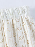 Spring Women Glitter Openwork Embroidery Skirt Elastic High Waist Fringe Hem A Line Midi Skirt