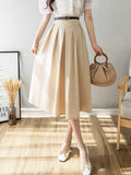 Ladies Elegant A-line Skirts Fashion England Style Plain Color All-match High Waist Women Long Skirt