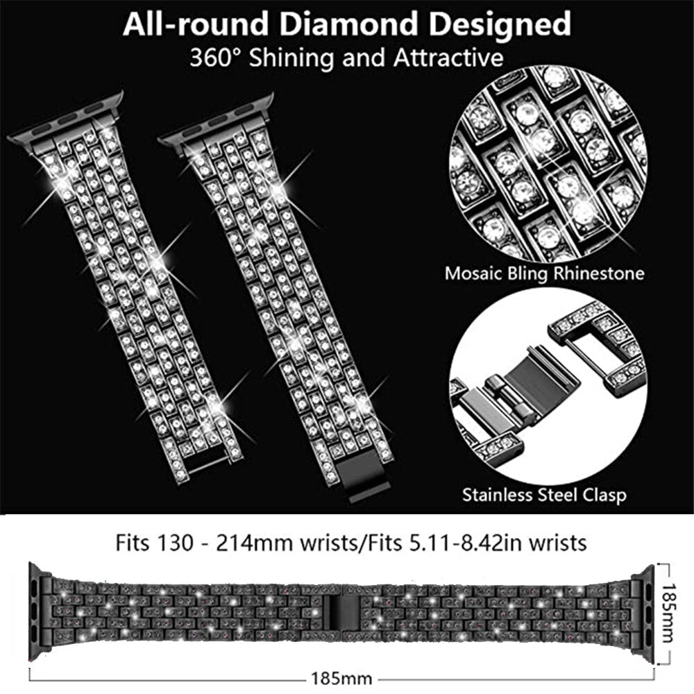 Diamond Strap for Apple Watch Band 7 6 41mm 45mm 38/42mm 40/44mm Jewelry Metal Bracelet Belt for iWatch Series SE 5 3 Wristbands