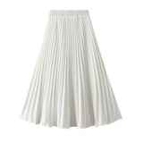 Summer Chiffon Long Maxi Skirt Women Pleated Beach Boho Solid Casual Elastic Waist Midi A-Line Skirt