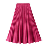 Summer Chiffon Long Maxi Skirt Women Pleated Beach Boho Solid Casual Elastic Waist Midi A-Line Skirt