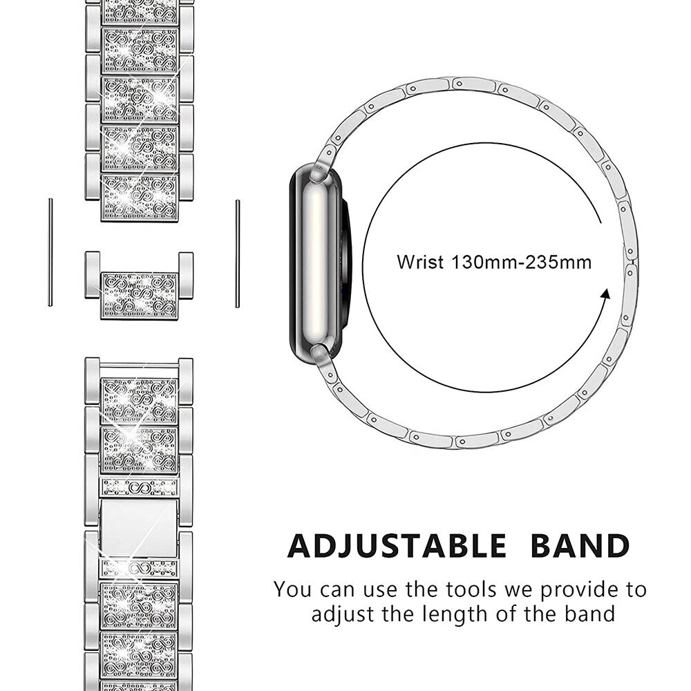 Womens Diamond Case + Strap for Apple Watch Band 7 6 41mm 45mm 38/42/40/44mm Jewelry Metal Bracelet for iWatch Series SE 3 Cover