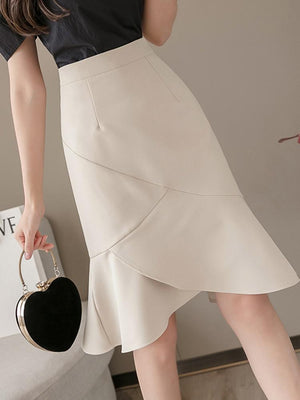 High Waist Mermaid Women Summer Korean Style All-match Knee-length Office Lady Elegant Skirt