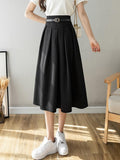 Ladies Elegant A-line Skirts Fashion England Style Plain Color All-match High Waist Women Long Skirt