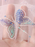 Butterfly Embroidery Sequined Sweet Tulle Skirt Elastic High Waist A Line Mesh Midi Skirt