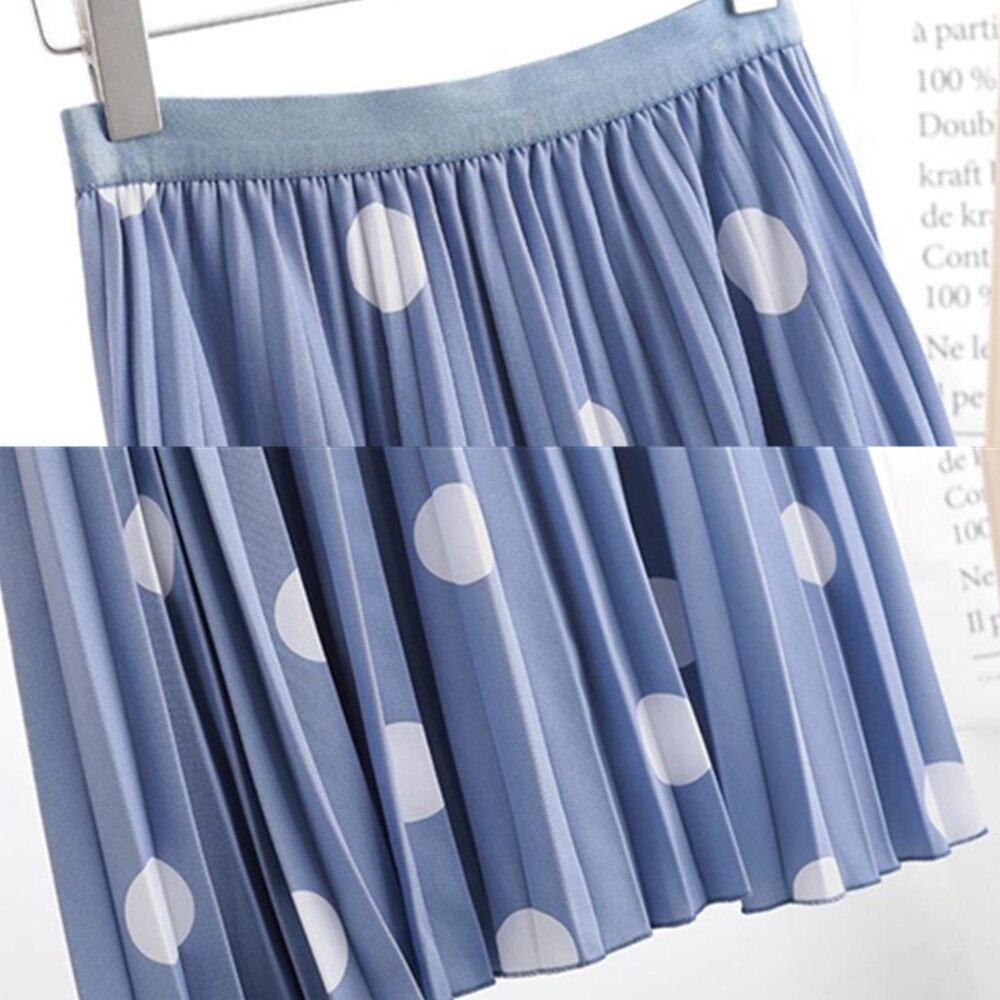 Polka Dot Print Long Maxi Summer Women White Black High Waist Pleated Long A Line Skirts