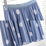 Polka Dot Print Long Maxi Summer Women White Black High Waist Pleated Long A Line Skirts