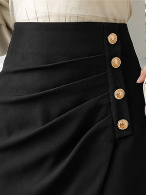 Office Lady Elegant Knee-length Korean Style Solid Color High Waist Women Pencil Skirt