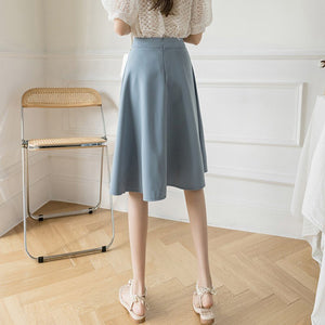 Ladies Elegant A-line Spring Korean Style Solid Color High Waist Women Knee-length Casual Skirt