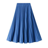 Summer Chiffon Long Maxi Skirt Women Pleated Beach Boho Solid Casual Elastic Waist Midi A-Line Skirt