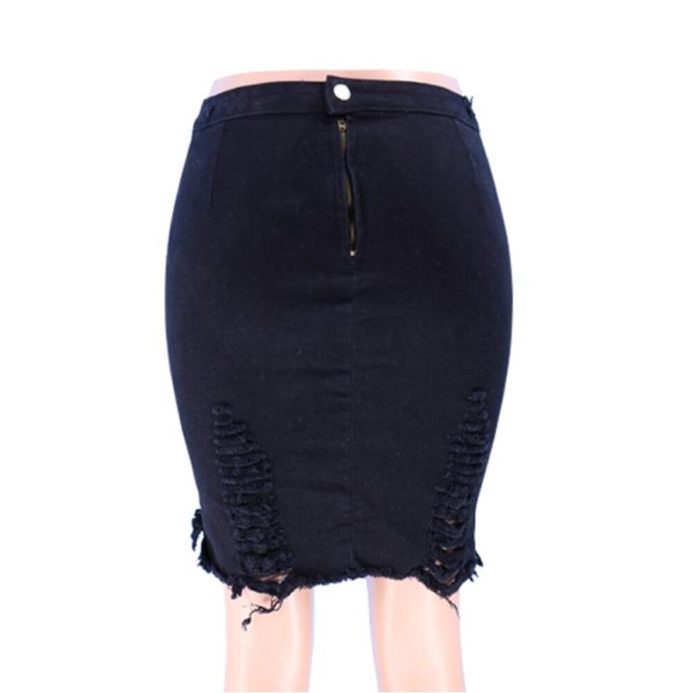 Women High Waist Stretchy Skinny Party Summer Black White Tassel Jeans Pencil Skirts