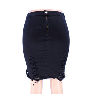 Women High Waist Stretchy Skinny Party Summer Black White Tassel Jeans Pencil Skirts