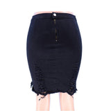 Women High Waist Stretchy Skinny Party Summer Black White Tassel Jeans Pencil Skirts