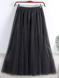 Mid Calf Long Women Metallic Shimmer Tulle Skirt Elastic High Waist Elegant A Line Midi Skirt