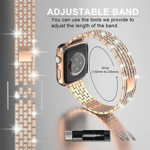 Womens Diamond Case + Strap for Apple Watch Band 7 6 41mm 45mm 38/42/40/44mm Metal Bracelet for iWatch Series SE 3 Jewelry Cover