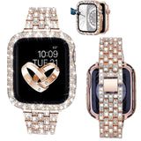 Women Diamond Case + Strap for Apple Watch Band 7 6 41mm 45mm 40mm 44mm Metal Bracelet for iWatch Series 7 SE 3 Jewelry Cover