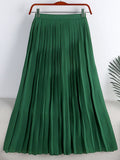 Spring Summer Women Solid Casual Flowy Chiffon Skirt Elastic High Waist Elegant Midi Pleated Skirt