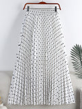 Elegant Vintage Pleated Women Elastic High Waist Casual Polka Dot Midi Skirt