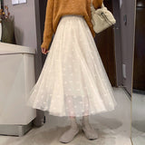 Ladies Elegant A-line Long NSpring Korean Style All-match Mesh High Waist Women Casual Skirt