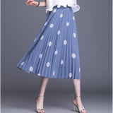 Polka Dot Print Long Maxi Summer Women White Black High Waist Pleated Long A Line Skirts