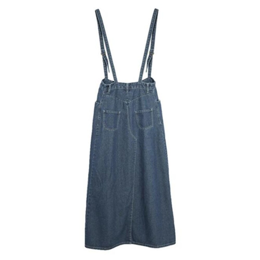Denim Suspender Women High Waist A Line Pleated Casual Summer Long Jean Two Shoulder Strap Skirts