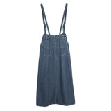 Denim Suspender Women High Waist A Line Pleated Casual Summer Long Jean Two Shoulder Strap Skirts