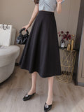 Ladies Elegant A-line Korean Style Solid Color Big Swing High Waist Women Long Skirt