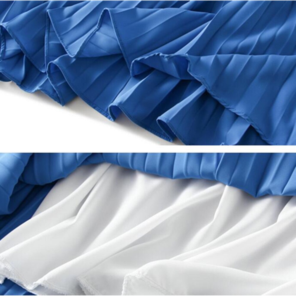 Summer Chiffon Long Maxi Skirt Women Pleated Beach Boho Solid Casual Elastic Waist Midi A-Line Skirt