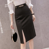 Women High Waist Spring Office Style All-match Elegant Slim Ladies Knee-length Pencil Skirt With Belts