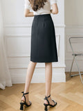 High Waist Elegant Women Korean Style All-match Office Lady Knee-length A-line Skirts