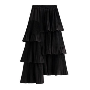 Autumn Summer Long Vintage Women Ruffles Spring Solid Casual Loose Elastic Waist Skirts