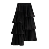 Autumn Summer Long Vintage Women Ruffles Spring Solid Casual Loose Elastic Waist Skirts