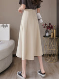 Ladies Elegant A-line Korean Style Solid Color Big Swing High Waist Women Long Skirt