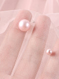 Women Fashion Faux Pearl Beaded Tulle Pleated Midi Skirt Casual Elastic High Waist Skirts