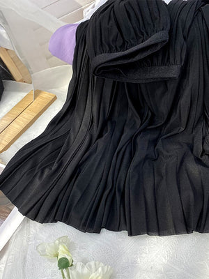 Women Elegant Mid Calf Length Long Pleated Elastic High Waist Solid Casual Summer Midi Skirts