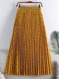 Elegant Vintage Pleated Women Elastic High Waist Casual Polka Dot Midi Skirt