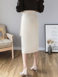High Waist Women Office Style All-match Mid-calf Length Ladies Elegant Long Pencil Skirt