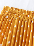 Elegant Vintage Pleated Women Elastic High Waist Casual Polka Dot Midi Skirt