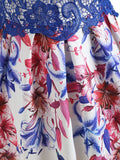 Blue 1950s Lace Floral Patchwork Dress